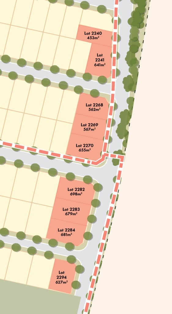 Aerial view of land lots in Ashbourne, Moss Vale, showing various lot sizes and boundaries.